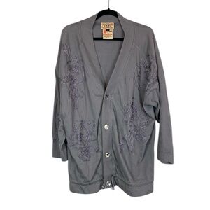Gene ewing bis Vintage Grey embroidered floral open front cardigan